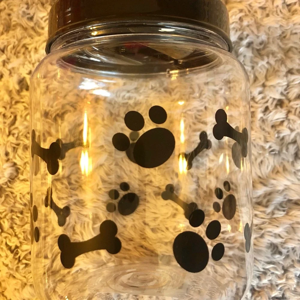 Plastic Treat Jar & Blue Collapsible Food/Water Dish. New